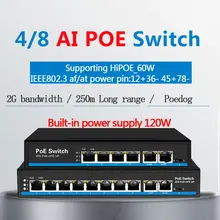 Ai коммутатор PoE собака первый порт с 60 Вт PoE коммутатор 4 порта 8 портов Ethernet коммутатор Поддержка VLAN 250 м для ip-камеры wirless AP