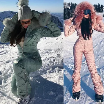 

2020 Jumpsuit Ski Set Hooded Women Overalls One-Piece Ski Suit Outdoor Sports Snowboard Jacket Warm Waterproof Winter Clothing