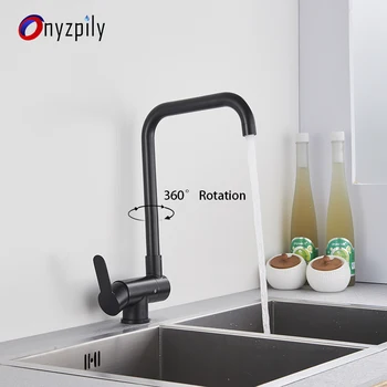 

Onyzpily Black Kitchen Sink Faucet 360 Rotation with 10inch cover Single Handle Mixer Tap Sink Crane Hot and Cold water Sink