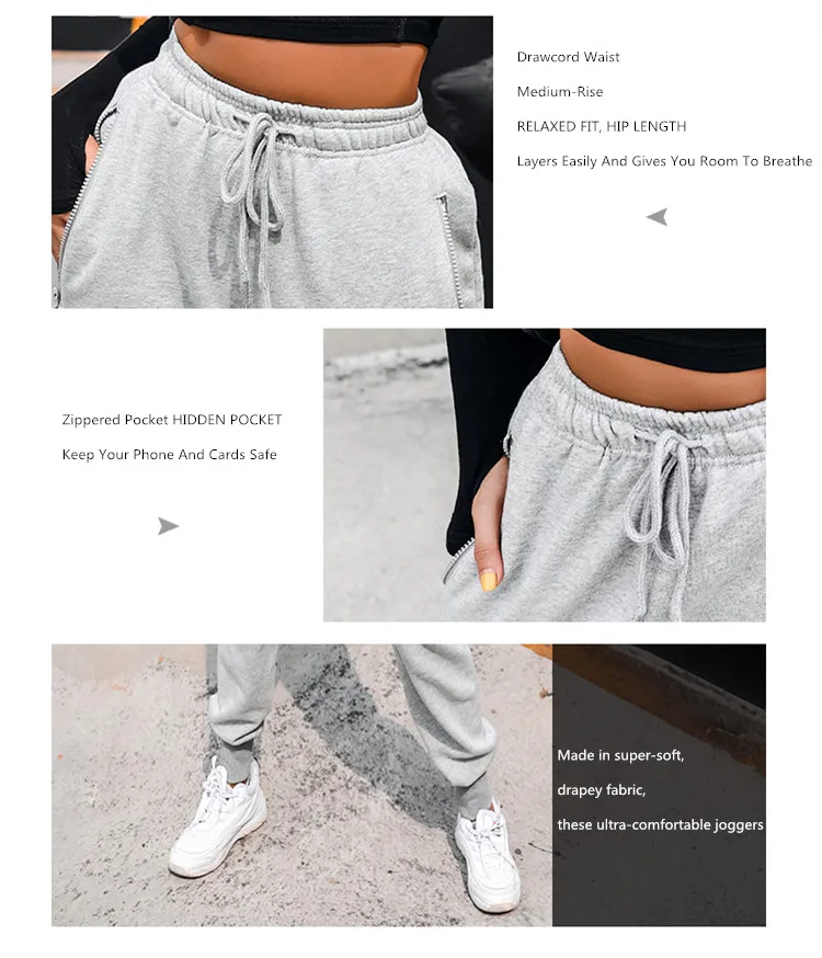 Zippered Pocket Sweatpants Joggers Soft Touch Loose Harem version Dance Exercise Fitness Pants Drawcord Running Trousers Women