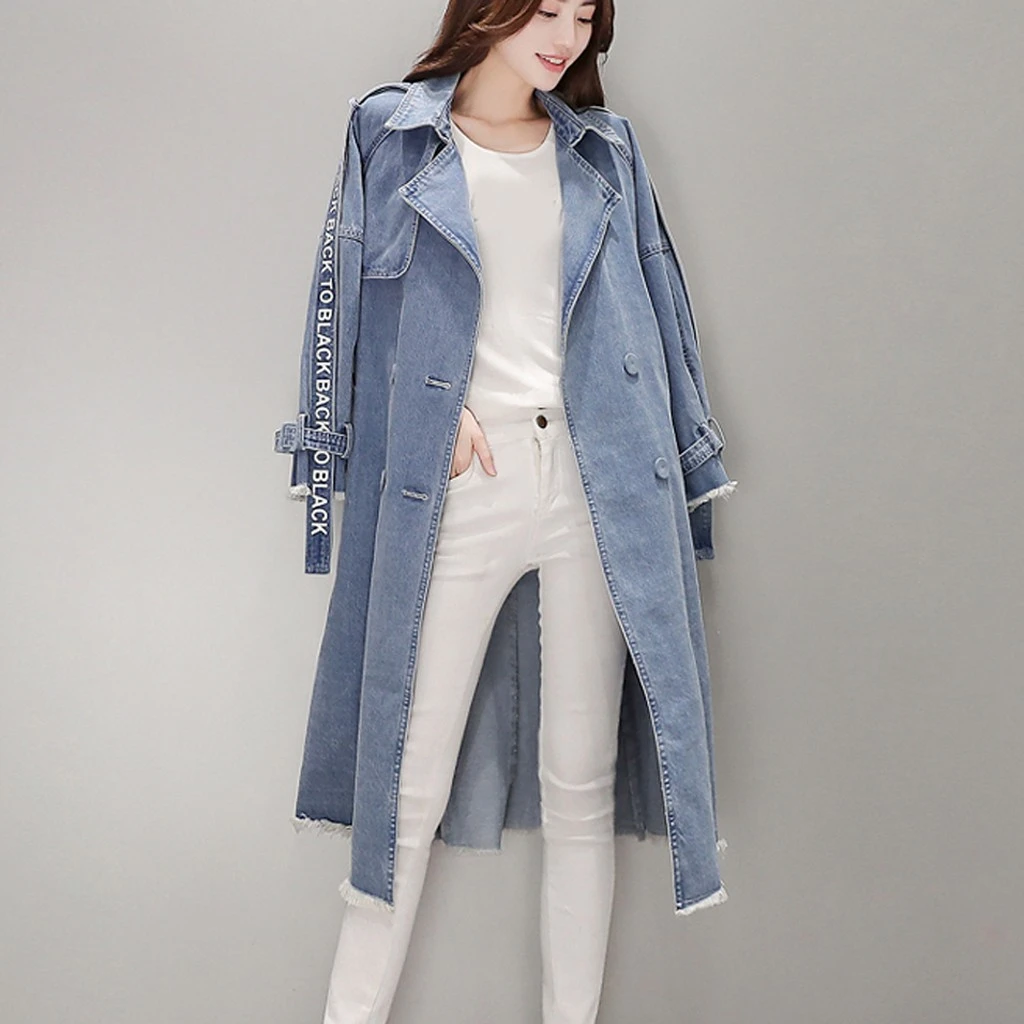 JAYCOSIN 2019 Plus Size Winter And Autumn Fashion Women Casual Solid Long Sleeve Denim Long Cardigan Jackets Outwear Coat 919