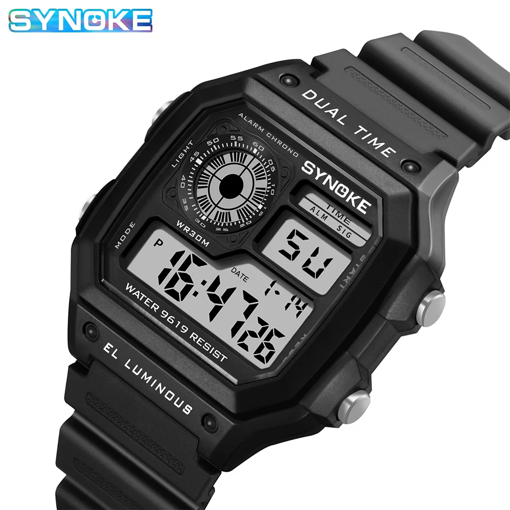 

SYNOKE Watch Men Waterproof Sport Watches Alarm LED Electronic montre Clock Retro Square Military Watch for men relogios relojes