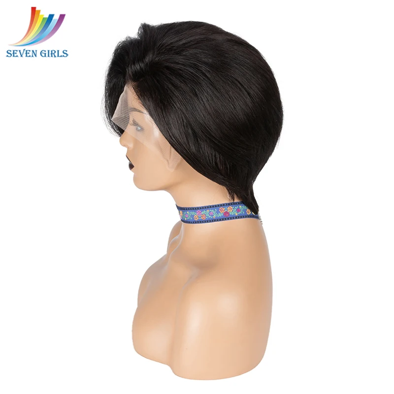 Sevengirls 13x4 Pixie Cut Wig Middle Ratio 8"-10" Short Bob Lace Front Human Hair Wig Preplucked With Baby Hair Gluless Remy Wig
