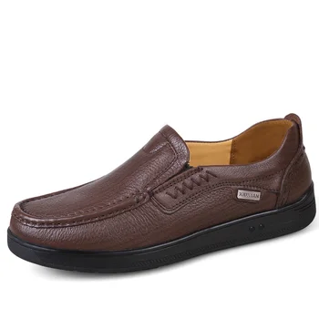 

New 2019 Men Casual Shoes Cow Leather Men Flats Loafers Brand Men Leather Shoes Black Men Footwear Size 38-47 *8894