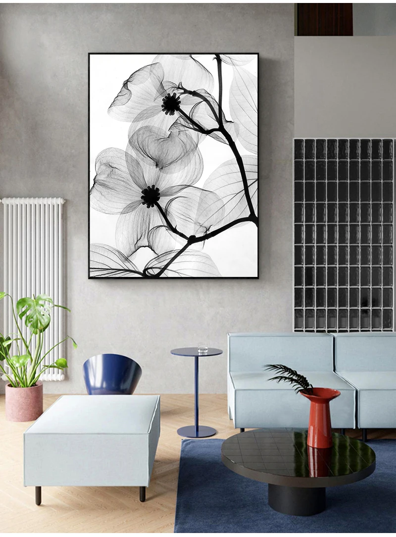 Wall Art Painting Decorative Picture Home Decor Nordic Black White Plant Abstract Flower Canvas Posters Canvas Prints Minimalist