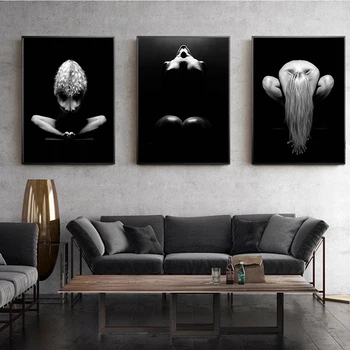 

DDHH Woman White Black Body Art Poster Living Room Decoration Picture on The Wall Picture Decor for Home Canvas Oil Paining