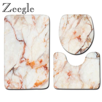 

Zeegle Bath Mat Marble Pattern Bathroom Carpet Non-Slip Bathroom Floor Mats Pedestal Rug Toilet Mat Lid Cover Toilet Bath Mats
