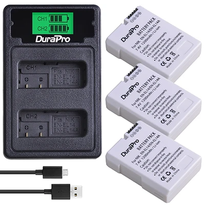 2 шт. rechargeable EL14A литий-ионная аккумуляторная батарея+ ЖК-Зарядное устройство USB с типом C для Nikon d5300 d5200 d5100 d3100 d3200 P7100 - Цвет: 3 Battery Set