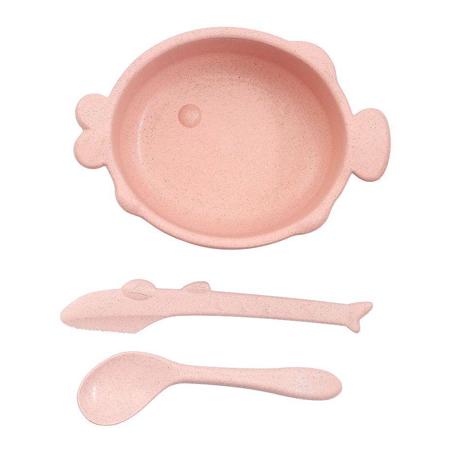 3 шт./компл. детская посуда для кормления рыба рот моделирование пшеничной соломы Защита окружающей среды детская обучающая посуда тарелка - Цвет: pink Set
