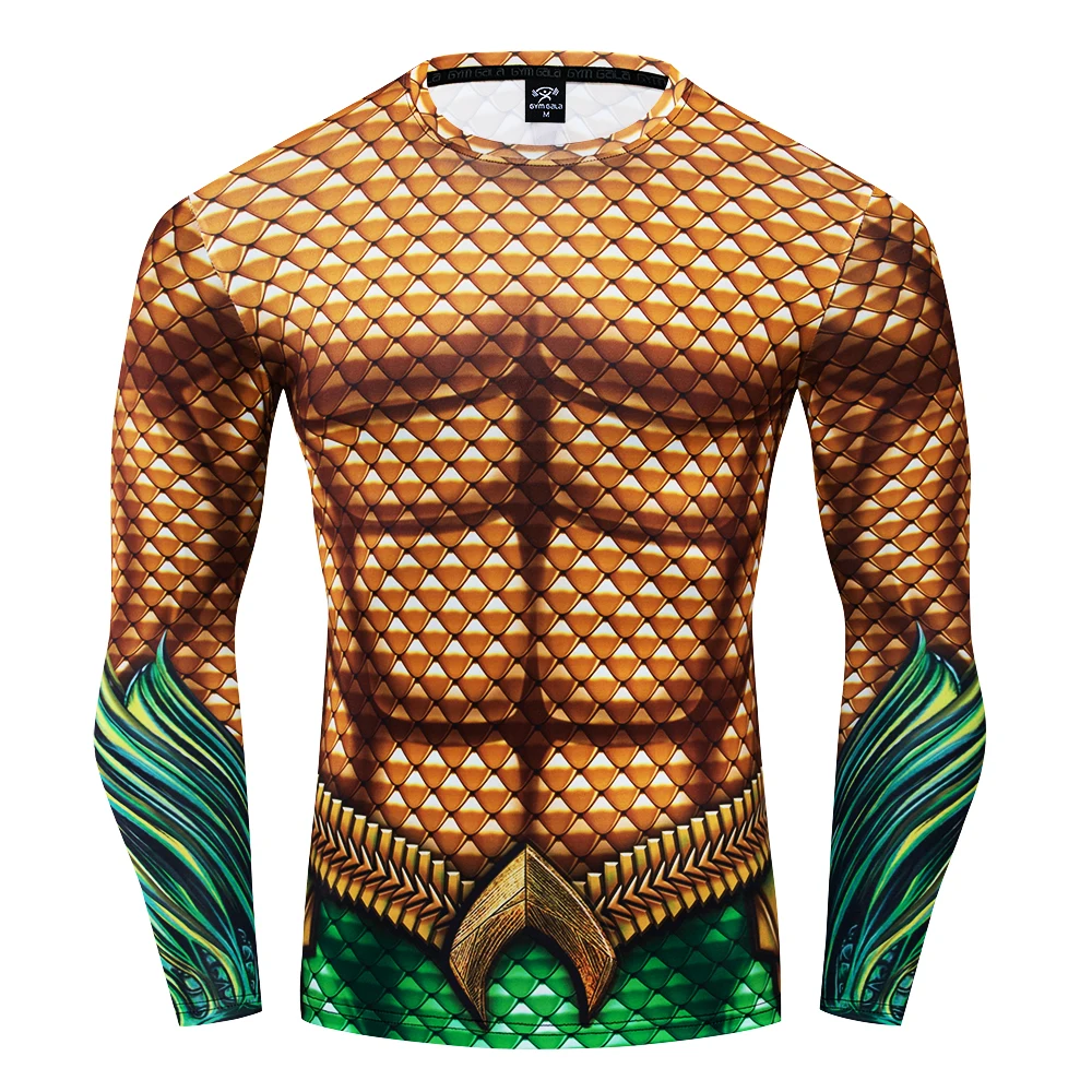 

Fashion Men's Gym Quick-drying Tops DC Super Hero Aquaman Cosplay Long-Sleeve Compression Advanced Print Apparel 3D T-Shirt