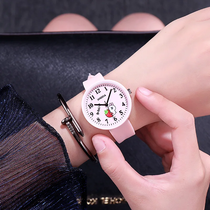 Simple Strawberry Rabbit Kids Quartz Watch Little Boys and Girls Learn To Time Clock Casual Children Watch Birthday Xmas Gift