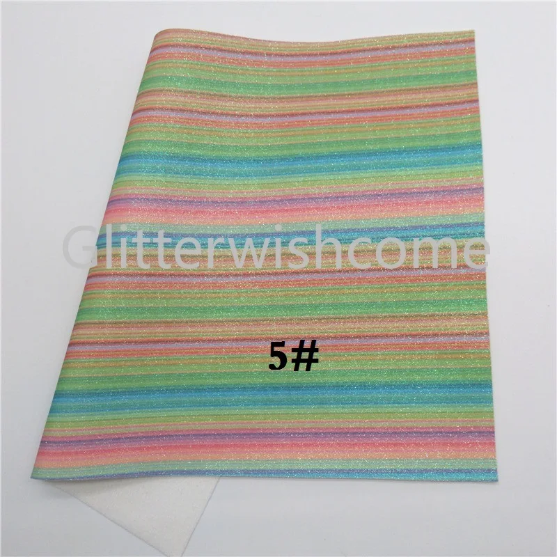 Glitterwishcome 21X29 см A4 Размер радужные полосы блестящая ткань, синтетическая кожа ткань листы, из искусственной кожи для бантов, GM485B