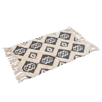 

Cotton Thread Handmade Weave Modern Artistic Simple Geometric Carpet Kitchen Door Floor Bedding Mat Room Decorating