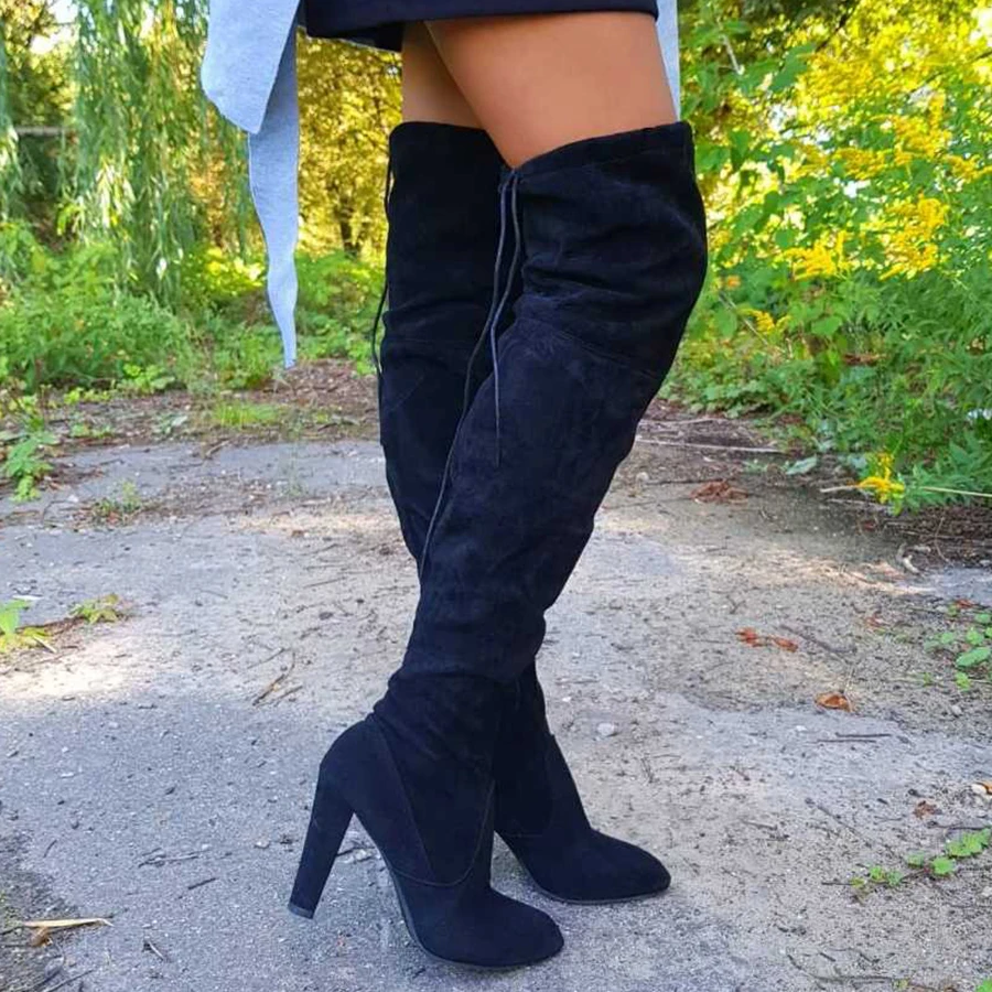 Cena VTOTA buty damskie czarne na buty do kolan Sexy kobiet jesień pani zakolanówki buty wskazał boczny zamek błyskawiczny Botas Mujer rozmiar 43