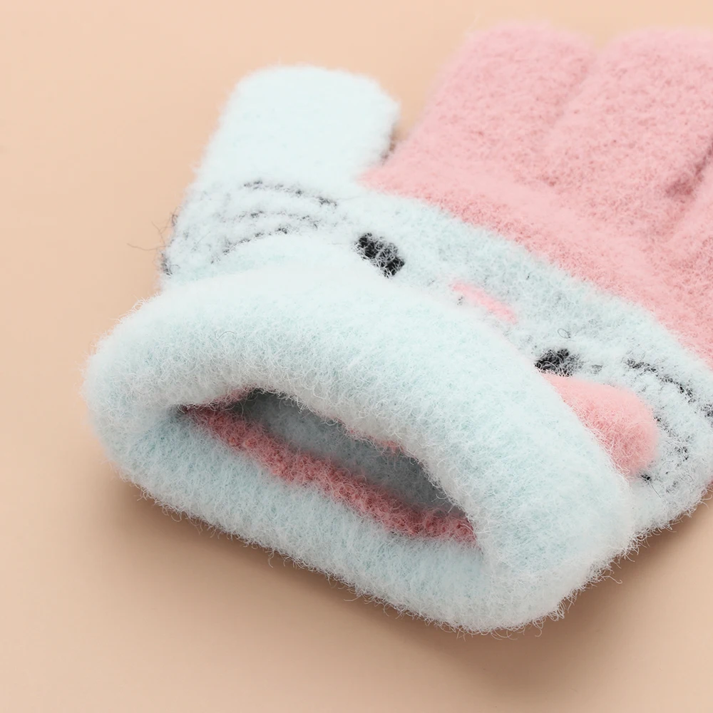 Winter Gloves 1Pair Winter Knitted Children's Gloves Warm Soft Rabbit Wool Cartoons Kids Gloves Child Full Finger Boys Girls Mitten For 3-10 Y winter gloves,baby mittens
