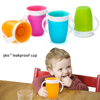 

360 Degrees Baby Learning Drinking Cup with Double Handle Flip Lid Leakproof Magic Cup Child Kids Baby Water Feeding Cups Bottle