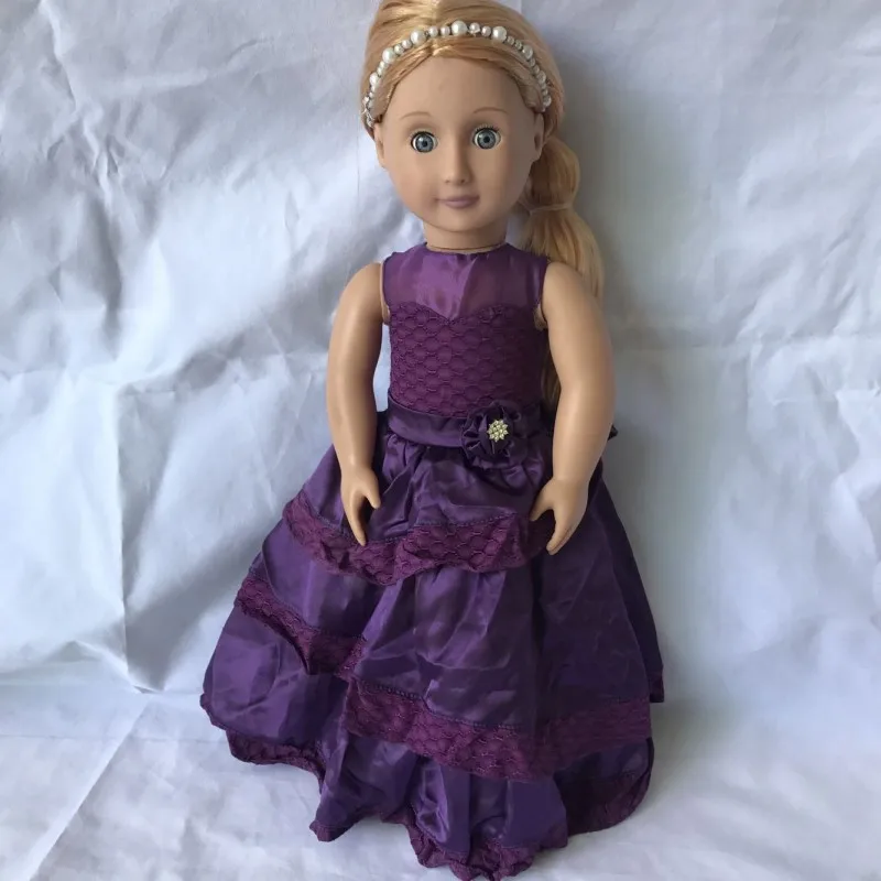 Кукольное платье принцессы ручной работы, одежда для 18 дюймов, американская кукольная одежда и аксессуары, подходит для 43-см, детские куклы - Цвет: Фиолетовый