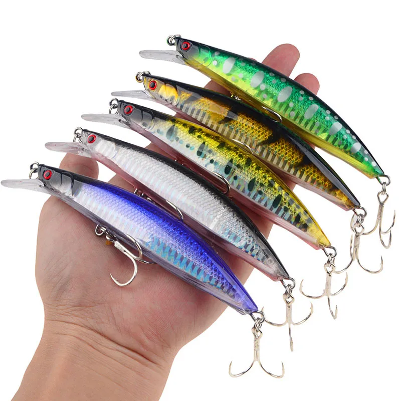 

5Pcs/set Artificial Sinking Hard Bait 13cm/23g 3D Eye Wobbler Bionic Bait With Ring Beads 2# With Blood Trough Hook Fishing Lure