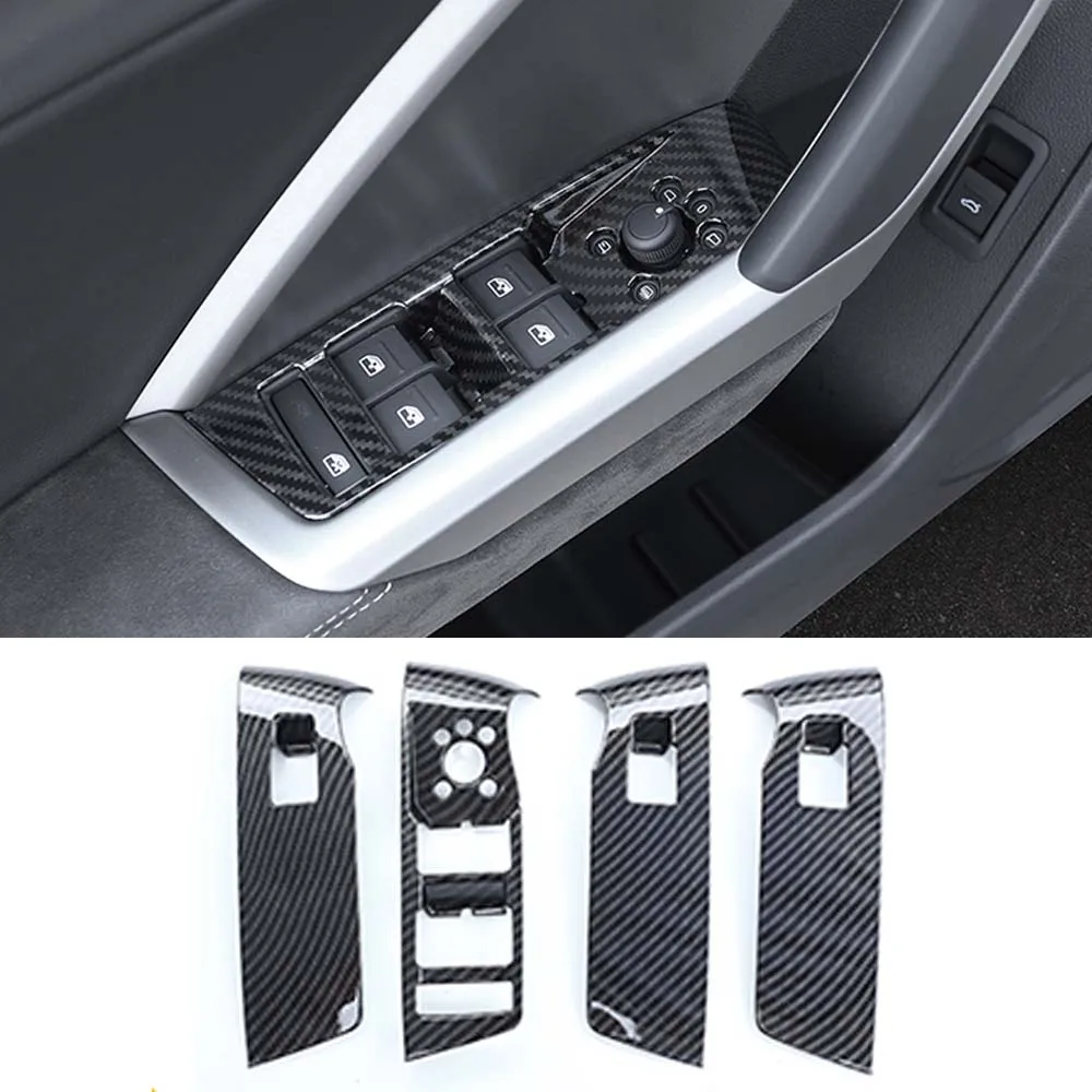 Carbon Fiber Black Для AUDI Q3 LHD двери автомобиля подлокотник окно Лифт кнопка включения крышка рамка наклейки отделка автомобиля Стайлинг аксессуар - Название цвета: Carbon Fiber Black