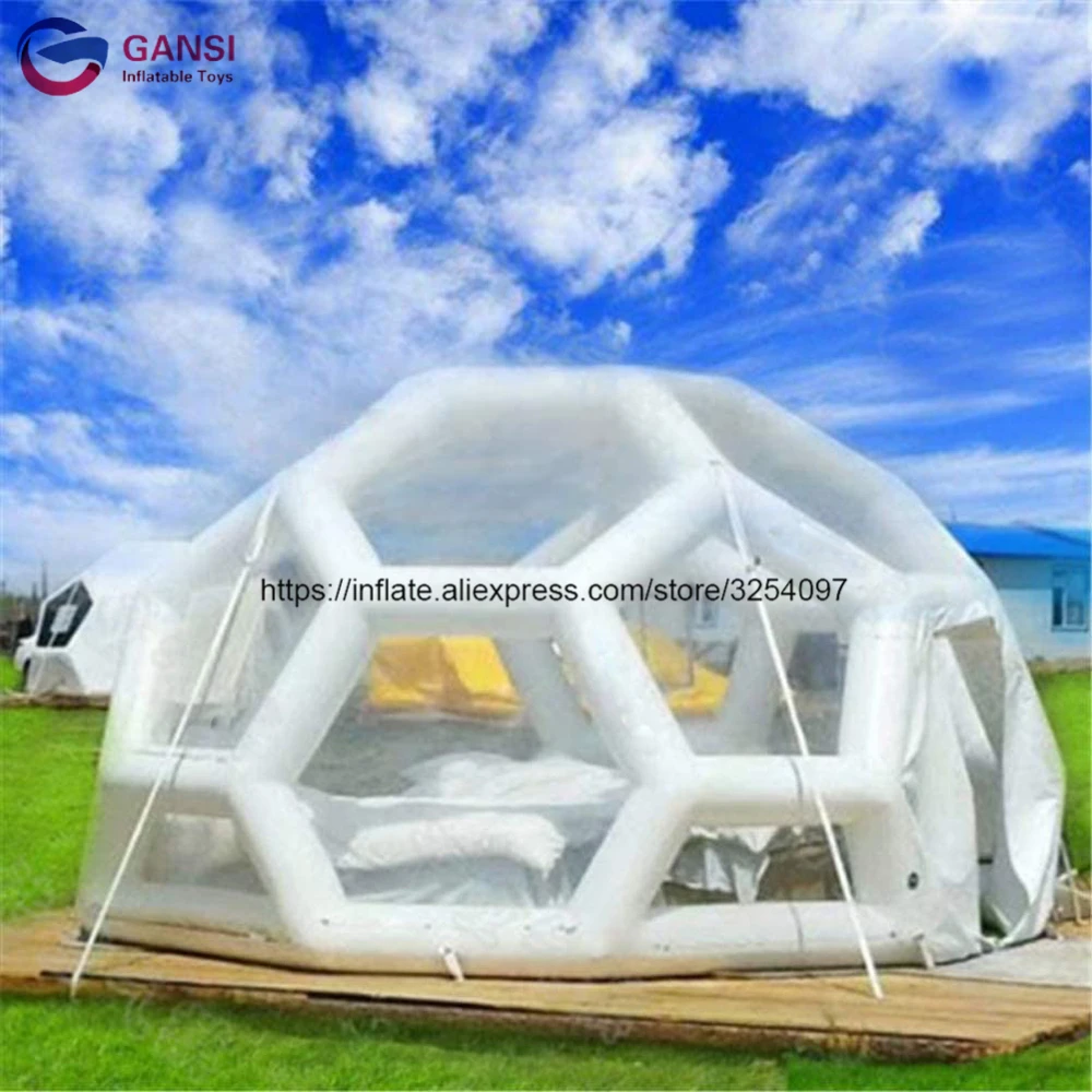 Promotional inflatable igloo bubble lodge tent transparent inflatable luxury camping tent for advertising camping igloo tent 650x240x190 cm 8 person blue