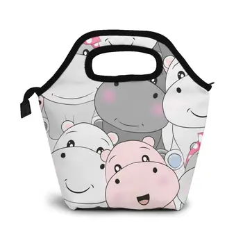 

Cute Baby Hippo Lunch Bag Boxes Bags Portable Insulated Picnic Food Box for Women Men