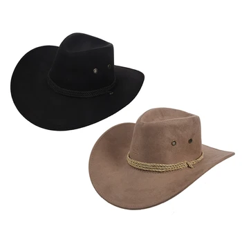

2 Pcs New Cowboy Cap Suede Look Wild West Fancy Cowgirl Unisex Hat , Black & Khaki