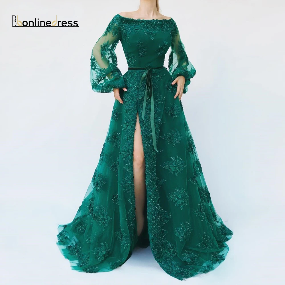 New-Listing-Green-Evening-Dresses-Sheer-A-Line-Off-The-Shoulder-Sleeves-Hand-Beading-Lace-Long-Evening-Dress-De-Soiree