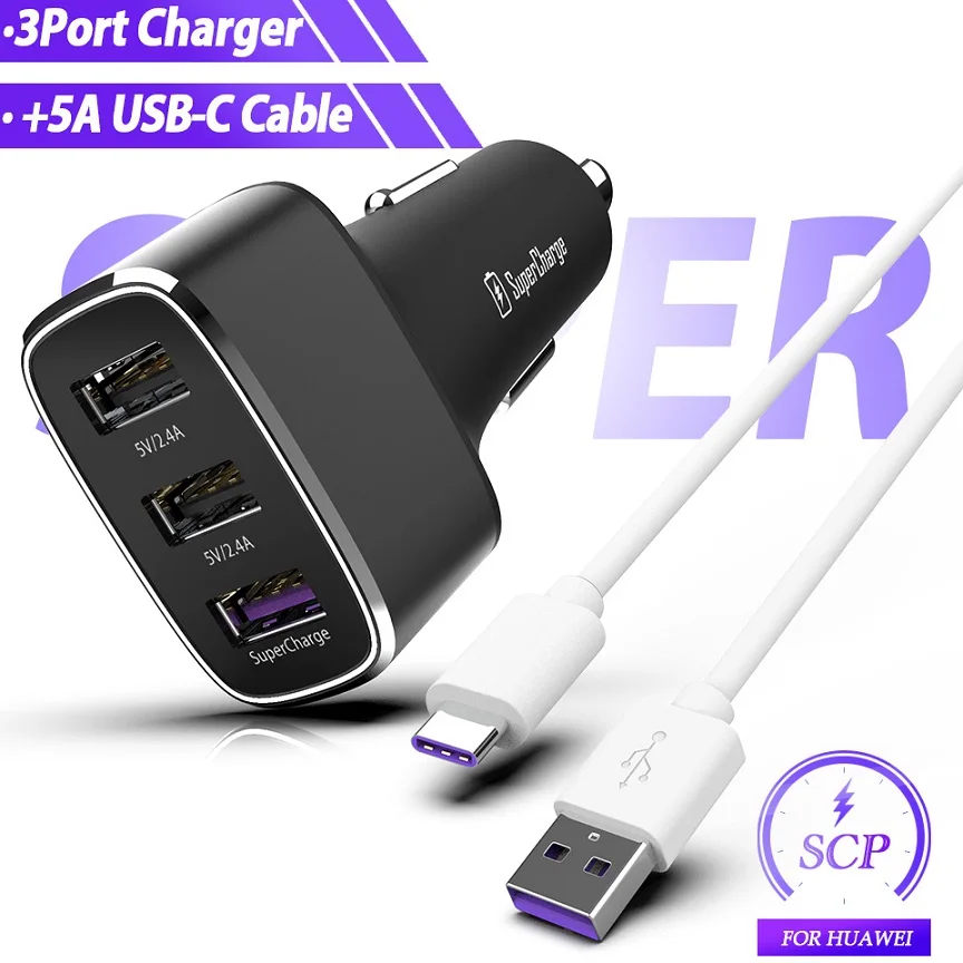 Для huawei Supercharge автомобильное зарядное устройство из металла FCP Быстрая зарядка для huawei P30 P20 P10 P9 Plus mate 30 20 10 9 8 Pro Lite Honor V20 V10 - Тип штекера: Black 3USB Power Set