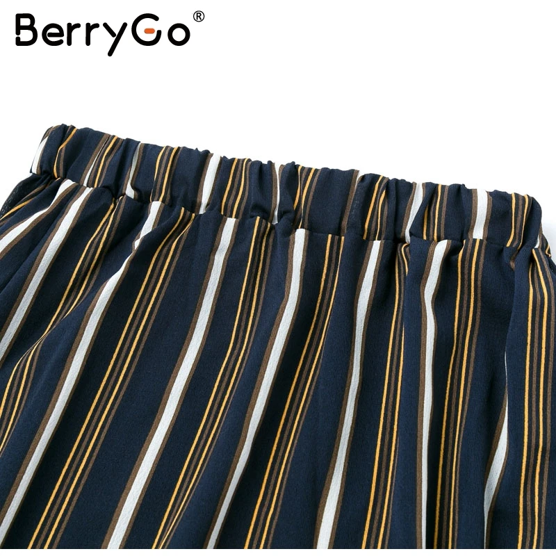 BerryGo Повседневная трапециевидная полосатая Женская миди юбка с высокой талией, праздничная Женская юбка, асимметричные осенние зимние вечерние женские юбки