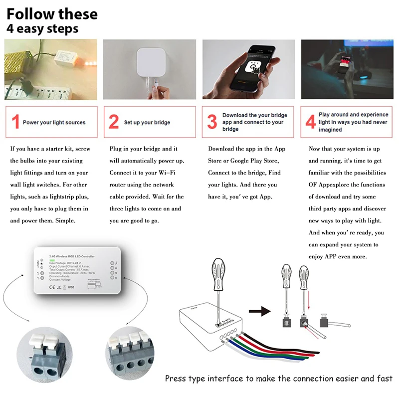 4 шт. GLEDOPTO Zigbee 3,0 Zll умный дом DC12V-24V RGBW светильник с затемнением контроллер полосы совместим с ECHO Plus Smartthings Hub