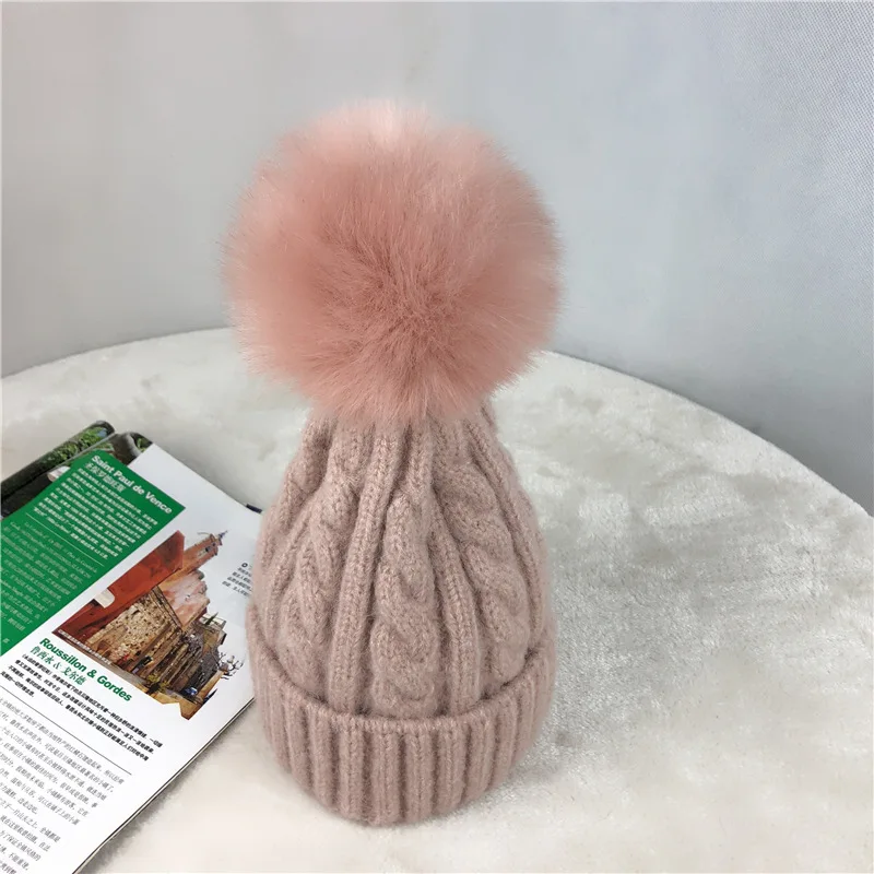 Розовый Skullies& Beanies модная осенняя и зимняя шерстяная шапка женская Корейская версия диких студенческих меховых шариков утолщенные шапки - Цвет: Розовый