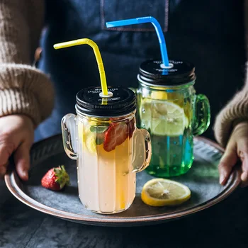

Cute Carafe Cactus Straw Cup Glass Fruit Drink Cups with Lid Anti-scald Breakfast Milk Mug with Handle Bar Restaurant Coffee Cup