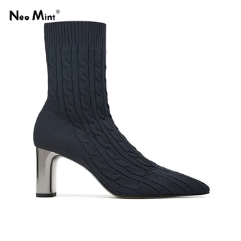 

2020 Fashion New Womens Ankle Boots Casual High Tops Knitted Elastic Socks Boots Pointed Toe Shoes Lady Winter Boots