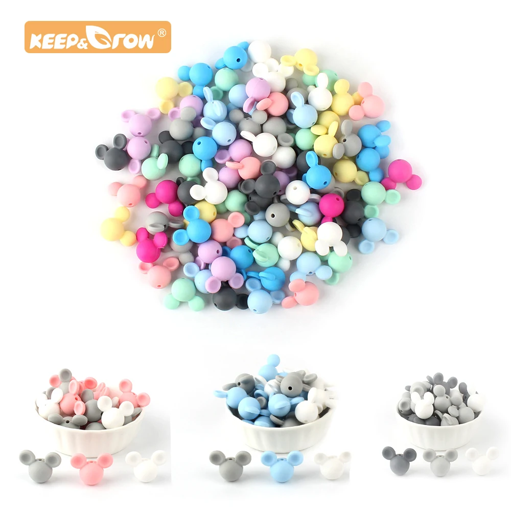 

Keep&Grow 10pcs Mickey silicone Beads Mouse Cartoon BPA Free Teether Toy Accessories For DIY Necklace Pendant Baby Products