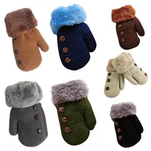 Зимние Детские перчатки для мальчиков и девочек, детские варежки на полный палец, теплые акриловые варежки на веревке, детские вязаные одноцветные варежки на пуговицах, От 2 до 5 лет