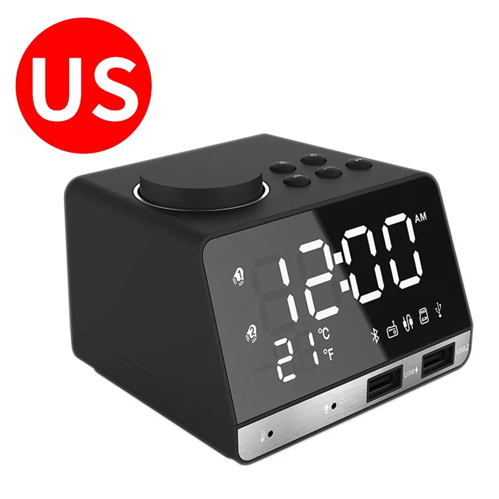 Digital Alarm Clock Bluetooth Radio Alarm Clock Speaker Temperature 2 USB Ports LED Display Home Decoration Snooze Table Clock - Цвет: Золотой