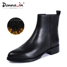 Женские ботинки Donna-in, брендовые чёрные полусапожки из натуральной кожи на каблуке, роскошные ботинки на меху с заострённым носком на сезон осень-зима