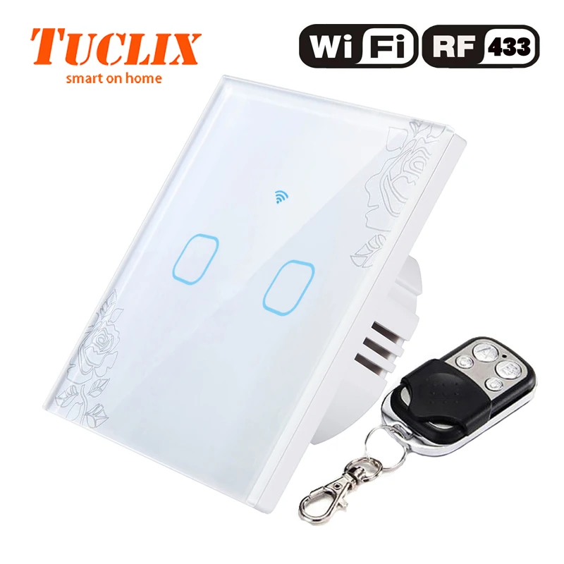 TUCLIX EU/UK настенный светильник с WiFi, 2 комплекта, 1 способ, 110-240 В, Кристальное стекло, панельный переключатель, водонепроницаемый, сенсорное управление - Цвет: WiFi-RF-02 Lace-X