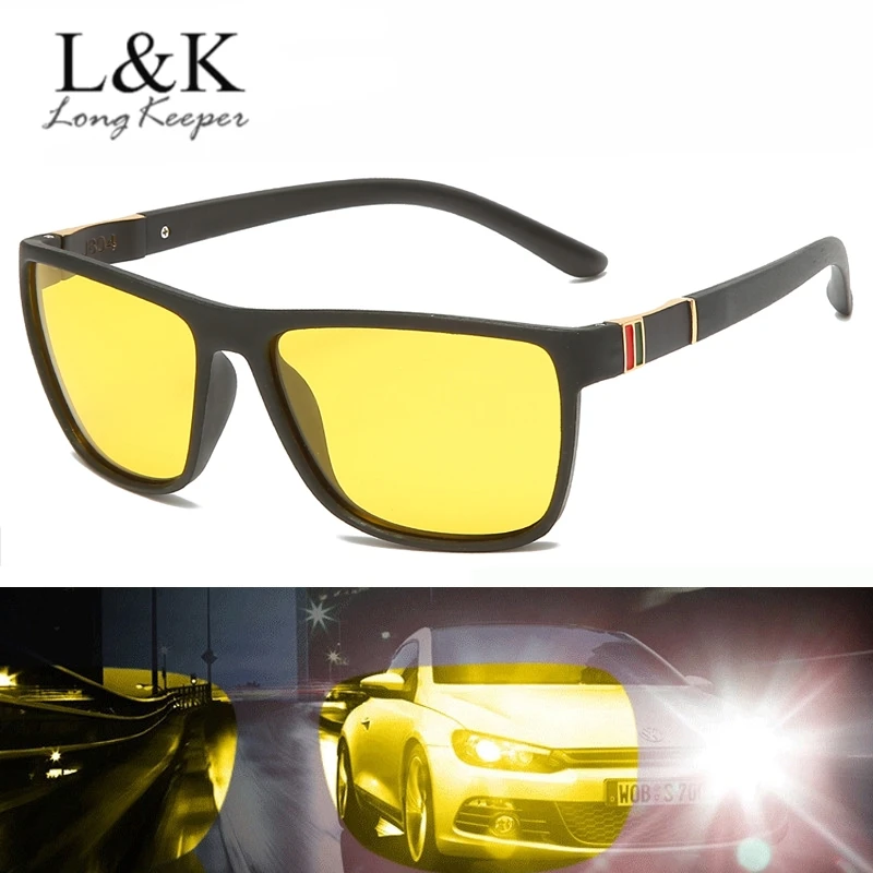 

LongKeeper Polarized Night Vision Sunglasses Men Women Flexible Square Yellow Lens Sun Glasses Car Driving Shades Eyewear UV400