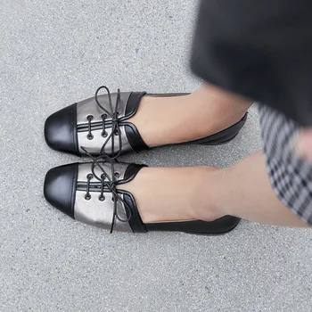 

EshtonShero Flat Heel Loafers Woman Summer Square Toe Flat Casual Slip On Shoes Women Comfort Flat Leather Shoes Size 3-10