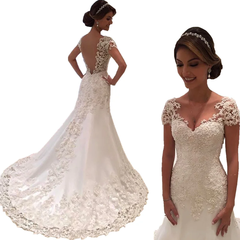 2020 кружевные свадебные платья Vestido de Noiva Иллюзия аппликации Бисер Русалочки