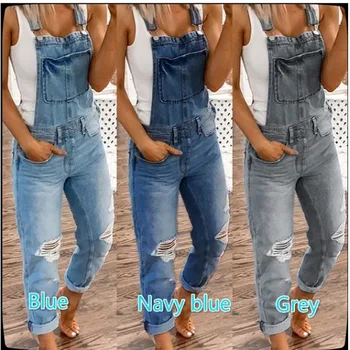 

Women's hole-washing slim jumpsuit overalls women's pants