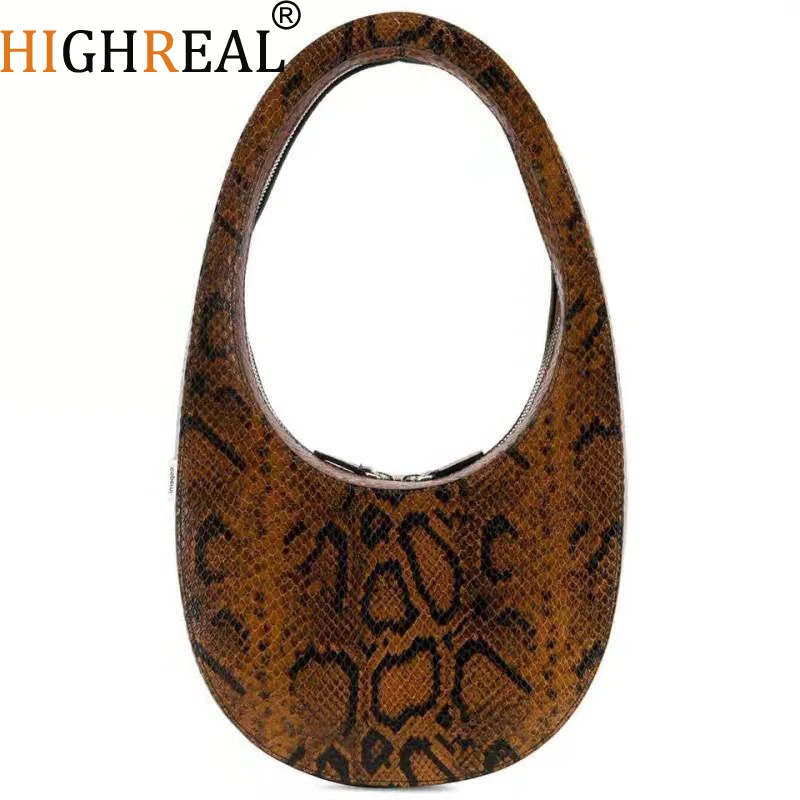 

Round Design Hand Bag Retro Moon Shape Snake Pattern Handbag 2020 Arc Single Shoulder Underarm Bag Autumn New Personality Purse