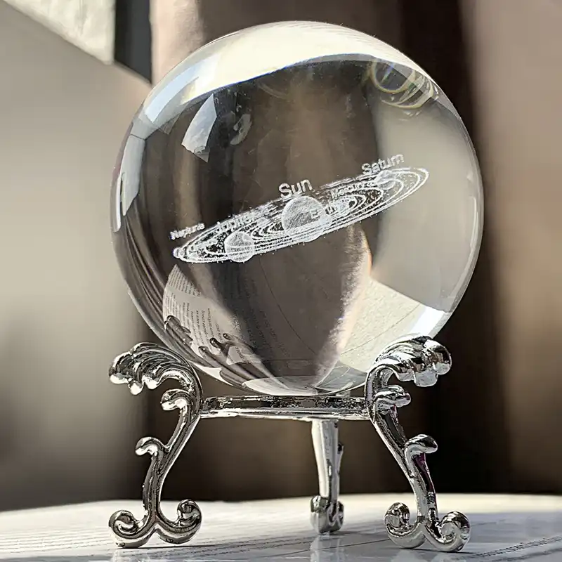 Hd 60mm Solar System Crystal Ball With Stand Decorative Paperweight 3d Laser Engraved Glass Planet Sphere Show Eight Plants