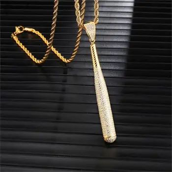 

Men Hip Hop Iced Out Baseball Bat Pendant Necklace Pave Setting Cubic Zirconia Male Charm 3-5mm Rope Chain For Men Jewelry Party