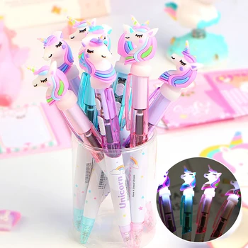

1 Pcs Creative Cartoon Unicorn Light Pen Cute Glowing Ballpoint Pen Student Stationery 0.5mm Writing Tool School Supplies
