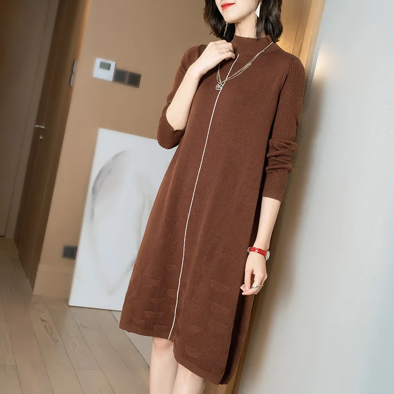 

D906969 Hertz Basis Wind Wool Knitting Dress Season Suit-dress 2019 Long Fund Overknee