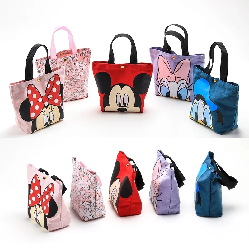 

Disney Mickey Minnie Lunch Box Carry Bag Donald Duck Anime Printing Canvas Bag Student Cartoon Food Makeup Picnic Bag