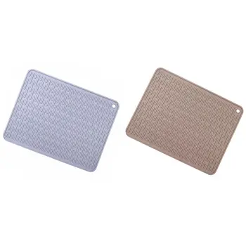 

2 Pcs Large Silicone Placemat Dish Drying Mat Kitchen Draining Table Drain Mat Sink Non-Slip Pad Brown & Dark Gray