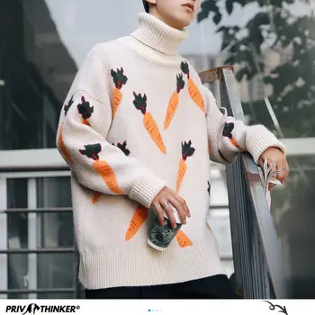 

Privathinker 2020 Autumn Men's Casual Sweater Graphic Printed Pullovers Turtleneck Winter Warm Japanese Streetwear Male Sweater